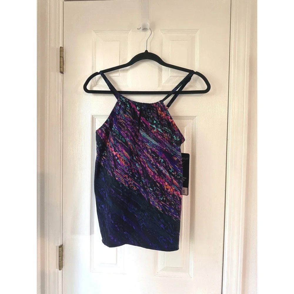 Miraclesuit Mood Ring Peephole Tankini‎ Top Purple Blue Abstract Size 12 6552560